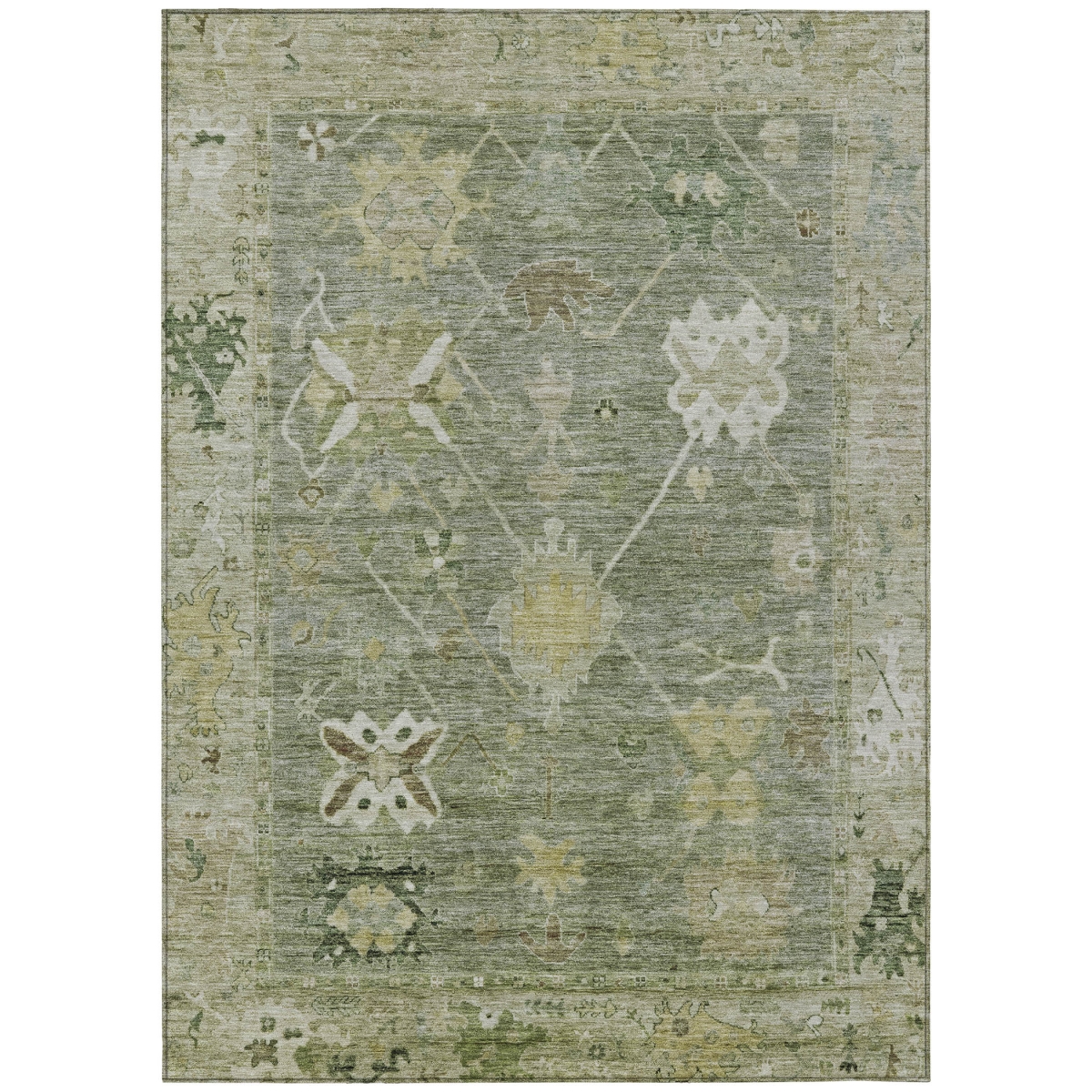 629513 9 x 12 ft. Sage & Beige Tribal Washable Traditional Indoor & Outdoor Rectangle Area Rug