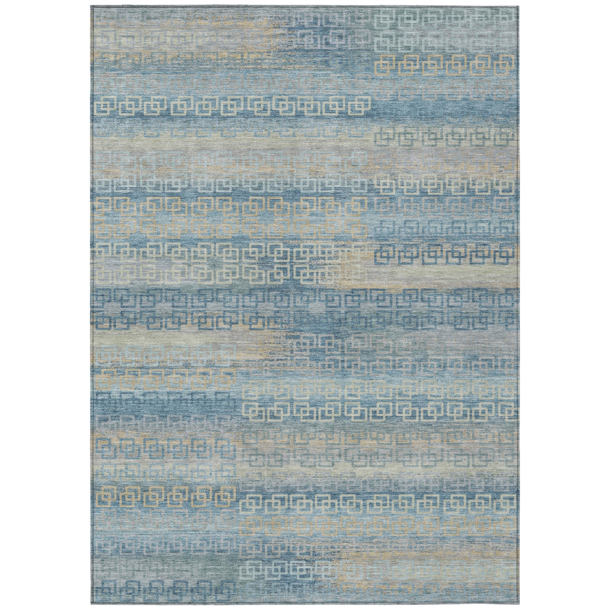 629633 9 x 12 ft. Teal, Blue & Beige Striped Washable Transitional Indoor & Outdoor Rectangle Area Rug