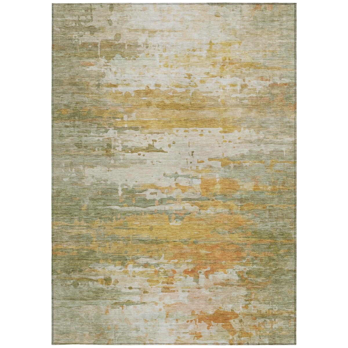 629789 9 x 12 ft. Artichoke Green & Gold Abstract Washable Transitional Indoor & Outdoor Rectangle Area Rug