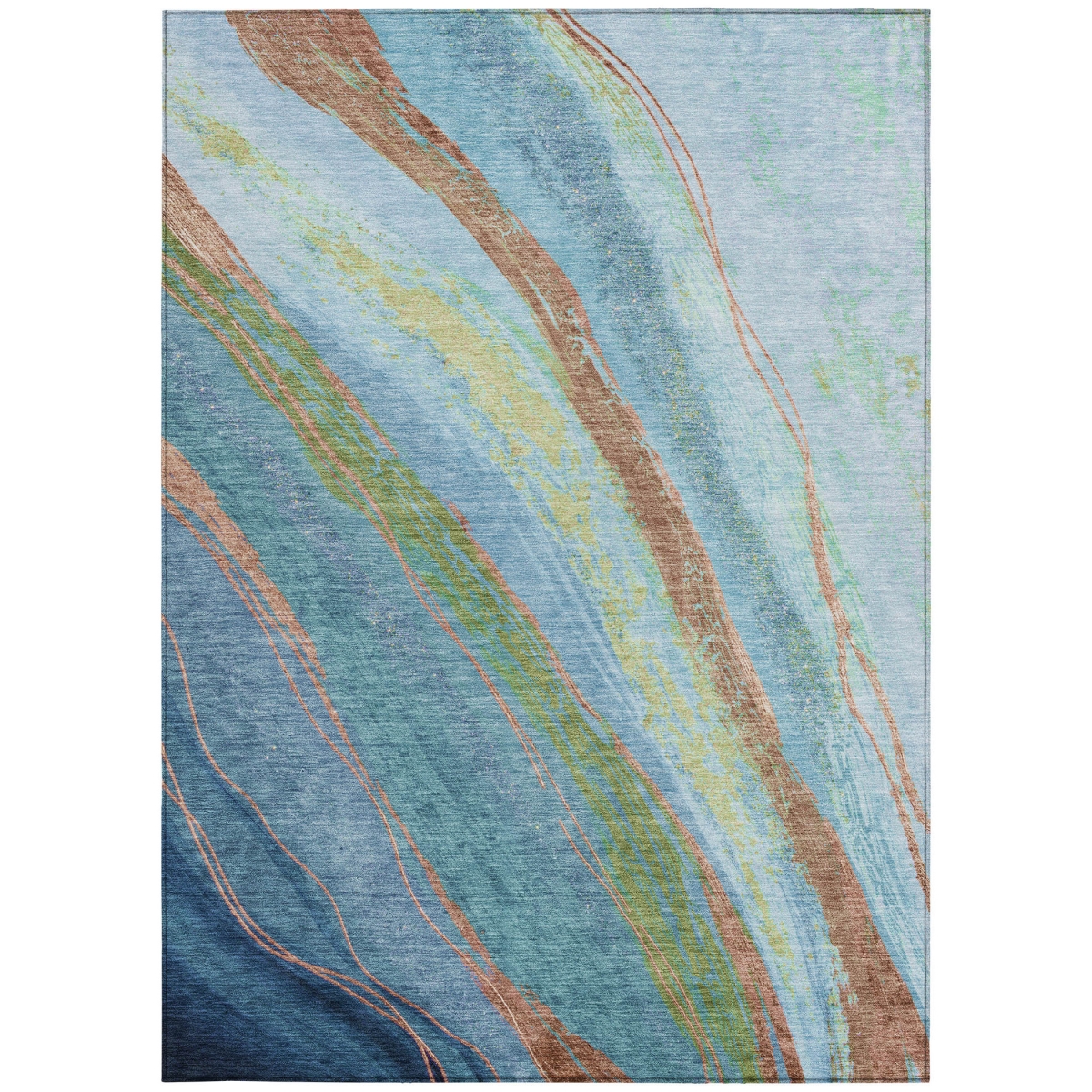 629911 9 x 12 ft. Blue Copper & Green Abstract Washable Transitional Indoor & Outdoor Rectangle Area Rug
