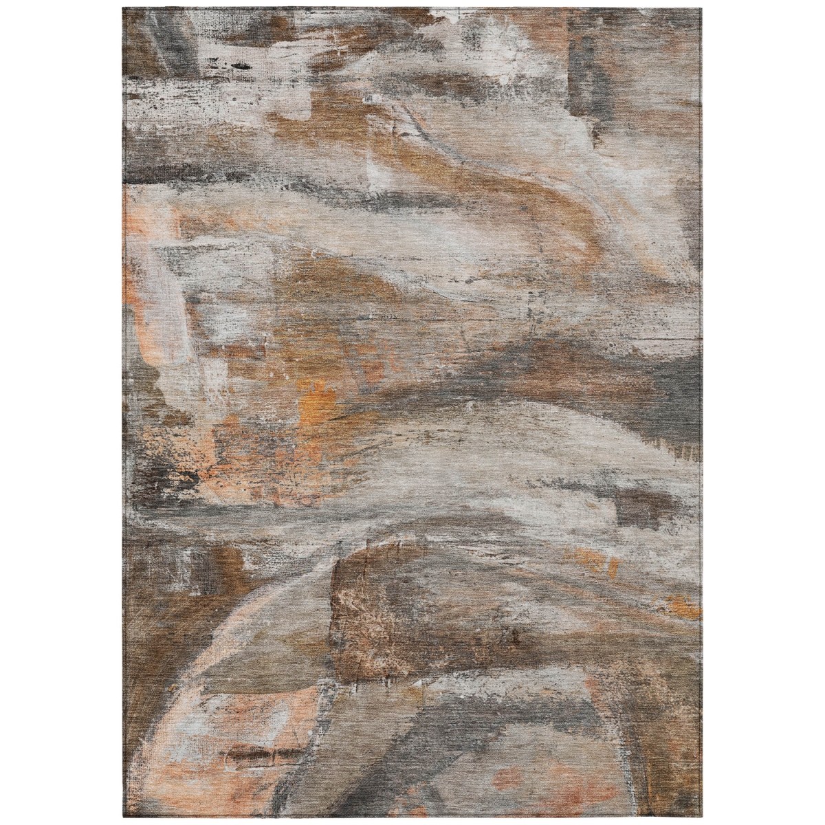 629943 3 x 5 ft. Brown, Gray & Copper Abstract Washable Transitional Indoor & Outdoor Rectangle Area Rug