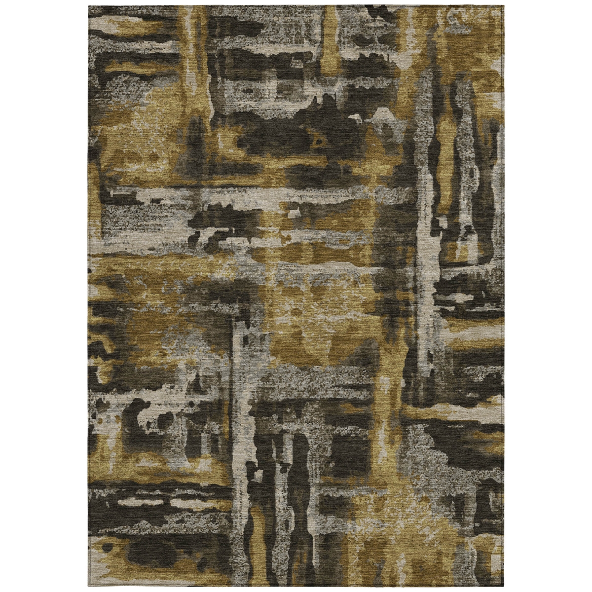 629155 3 x 5 ft. Coffee & Taupe Abstract Washable Transitional Indoor & Outdoor Rectangle Area Rug