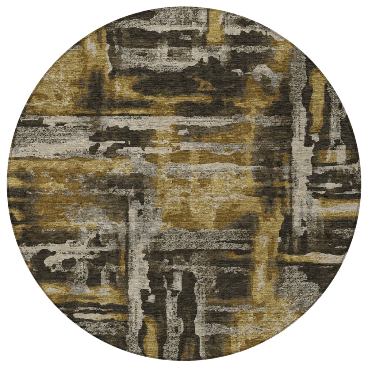 629157 8 ft. Coffee & Taupe Abstract Washable Transitional Indoor & Outdoor Round Area Rug