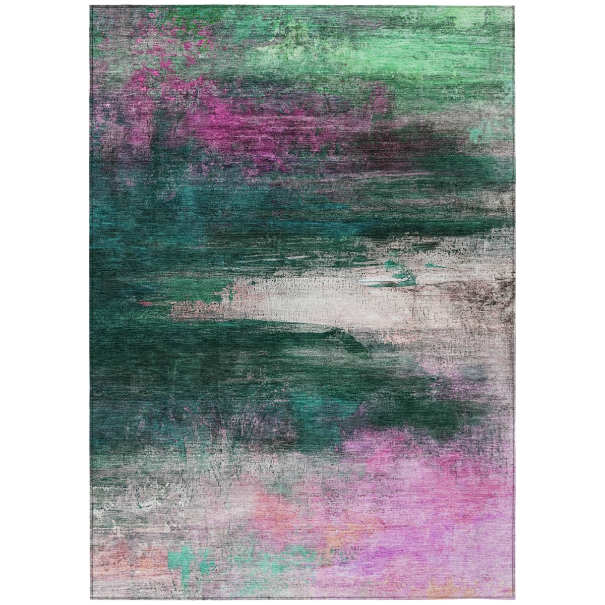 629207 9 x 12 ft. Green Blush & Ivory Abstract Washable Transitional Indoor & Outdoor Rectangle Area Rug