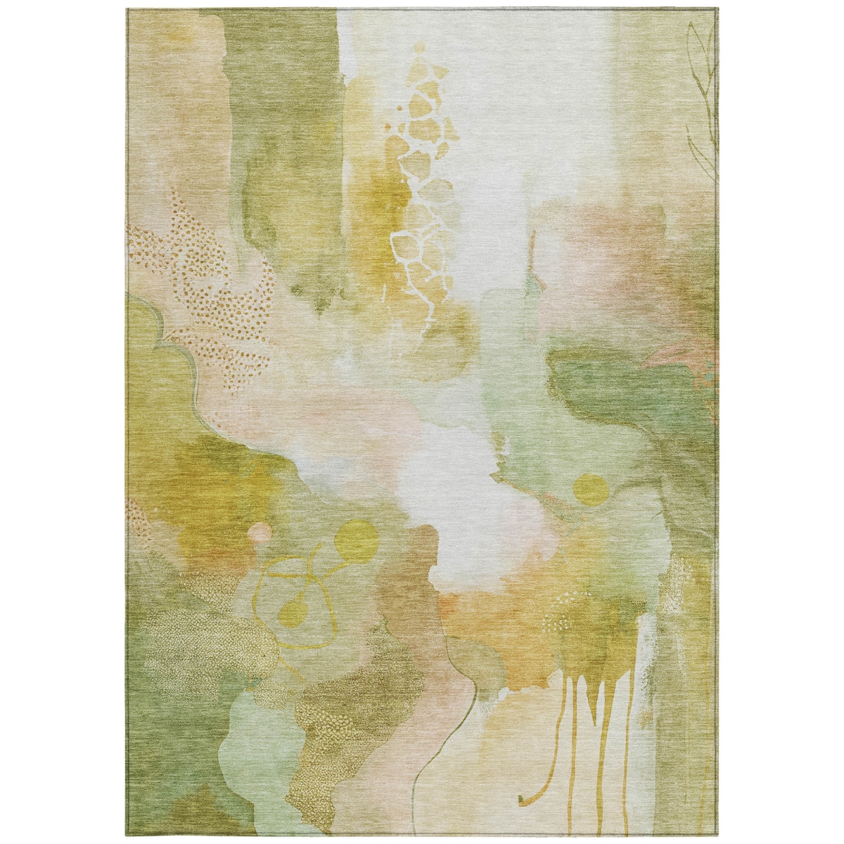 629297 9 x 12 ft. Fern Green Gold & Ivory Abstract Washable Transitional Indoor & Outdoor Rectangle Area Rug