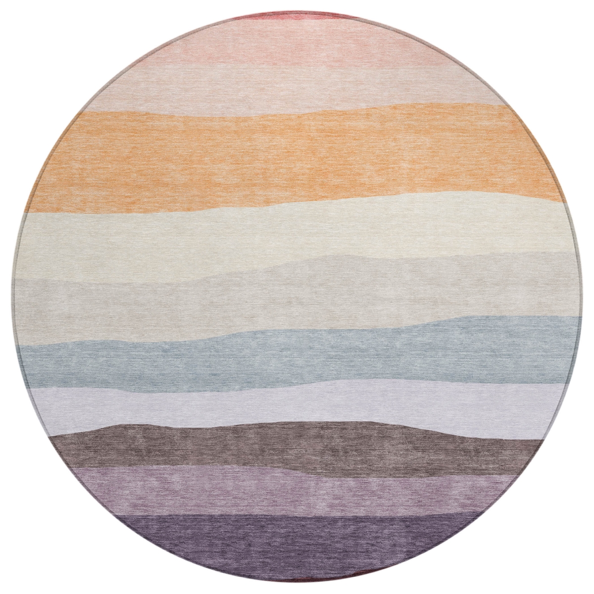 629409 8 ft. Orange Blush & Lavender Striped Washable Transitional Indoor & Outdoor Round Area Rug