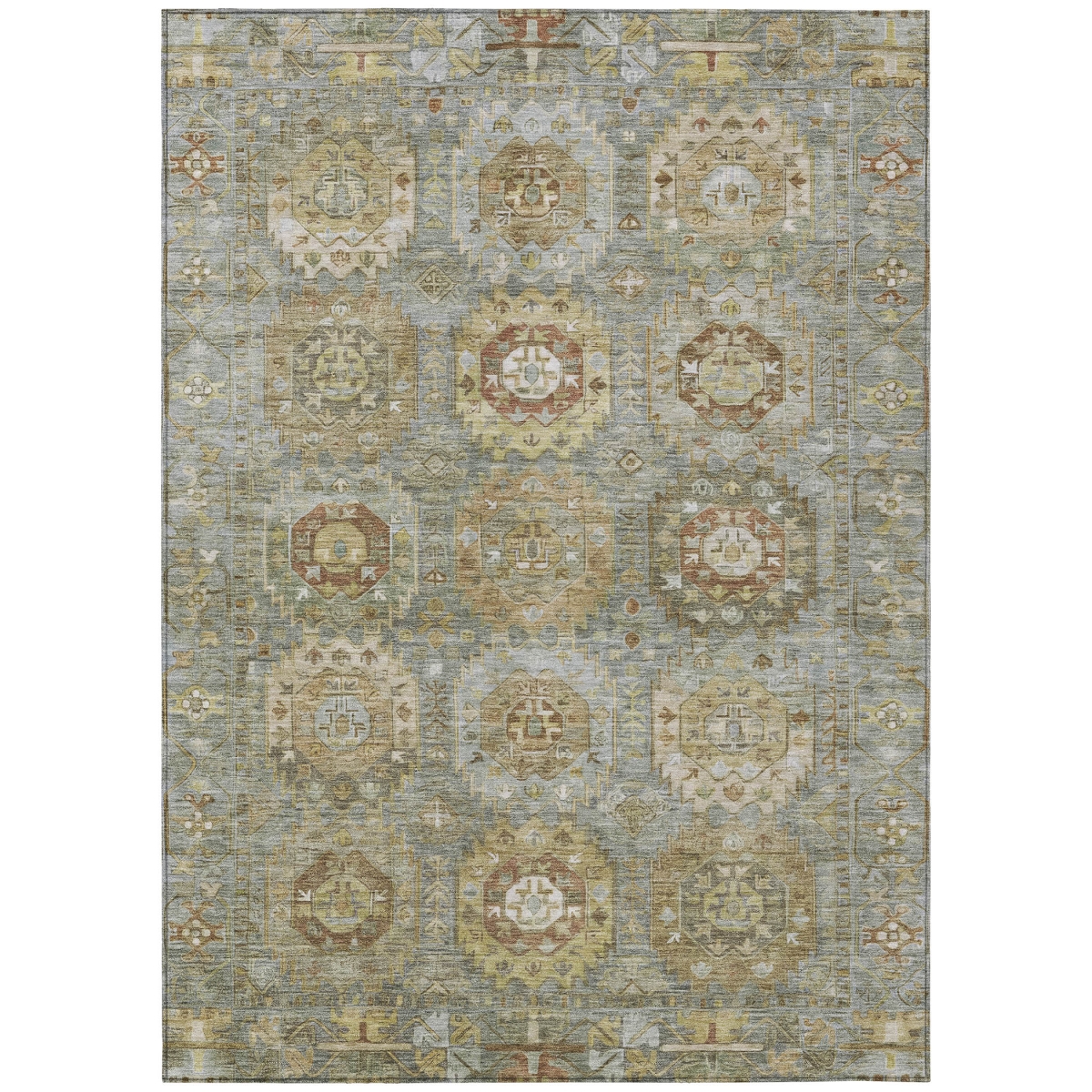 629466 10 x 14 ft. Sage Brown & Taupe Medallion Washable Traditional Indoor & Outdoor Rectangle Area Rug