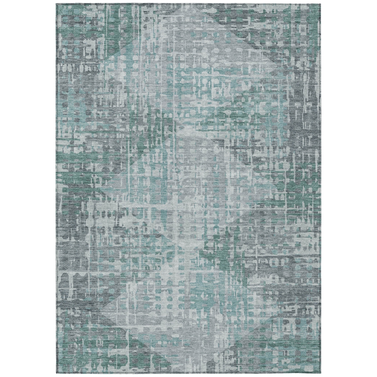 629543 9 x 12 ft. Teal, Blue & Gray Geometric Washable Transitional Indoor & Outdoor Rectangle Area Rug