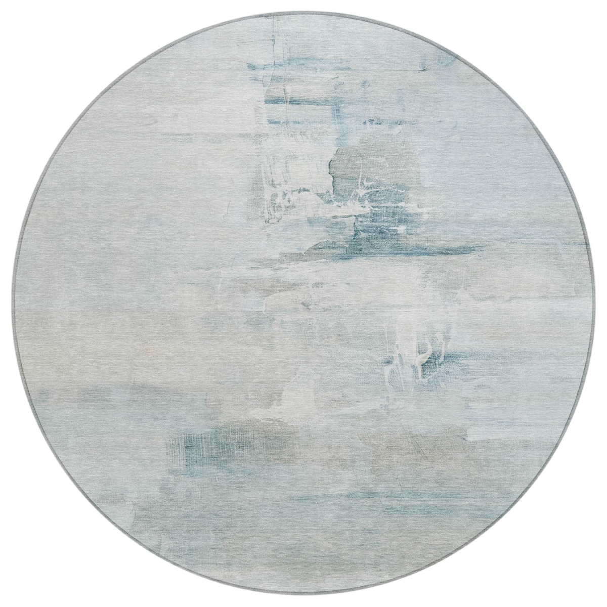 630083 8 ft. Sky Blue & Gray Abstract Washable Transitional Indoor & Outdoor Round Area Rug