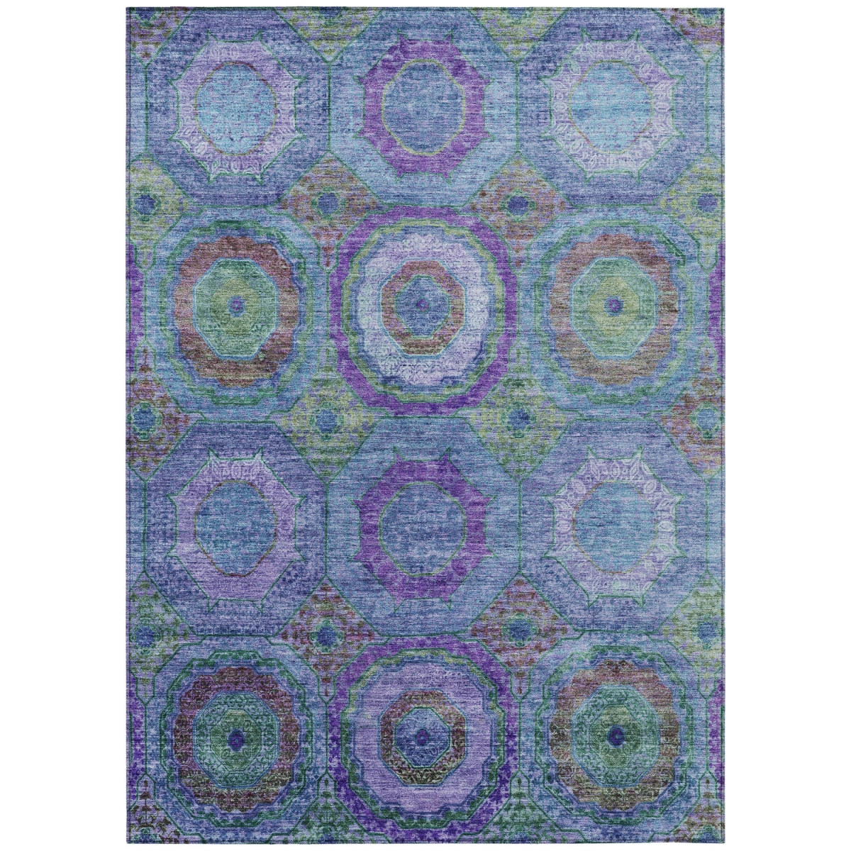630180 8 x 10 ft. Blue Purple & Lime Green Geometric Washable Transitional Indoor & Outdoor Rectangle Area Rug