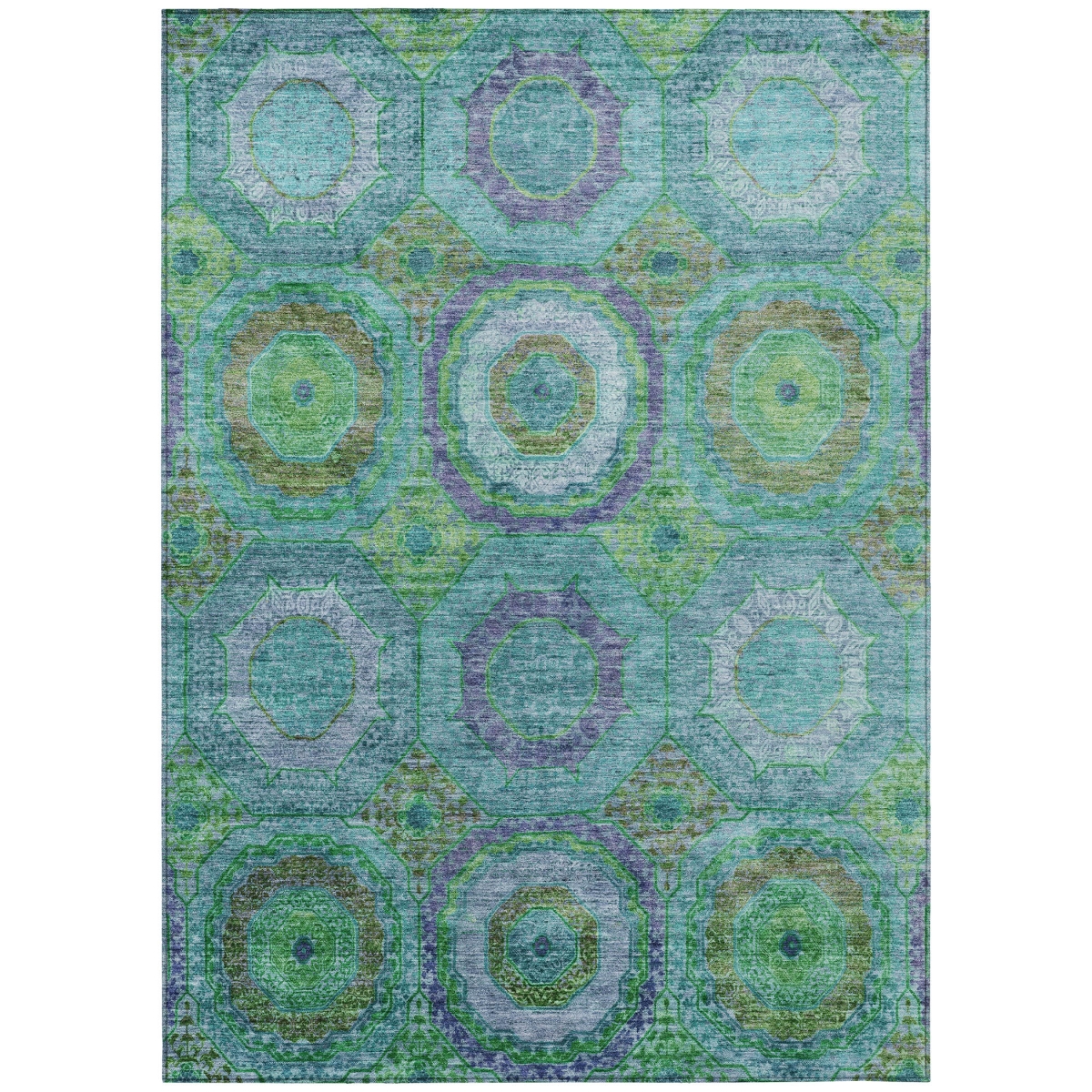 630211 9 x 12 ft. Teal Blue Lime Green & Purple Geometric Washable Transitional Indoor & Outdoor Rectangle Area Rug