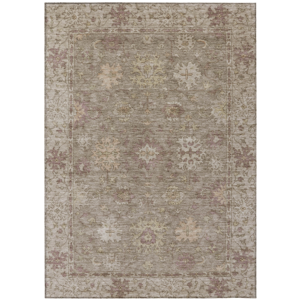 630241 9 x 12 ft. Khaki & Beige Floral Washable Traditional Indoor & Outdoor Rectangle Area Rug