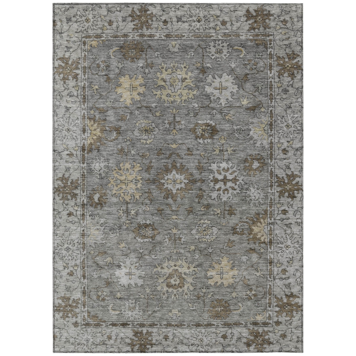 630246 8 x 10 ft. Pewter & Gold Floral Washable Traditional Indoor & Outdoor Rectangle Area Rug