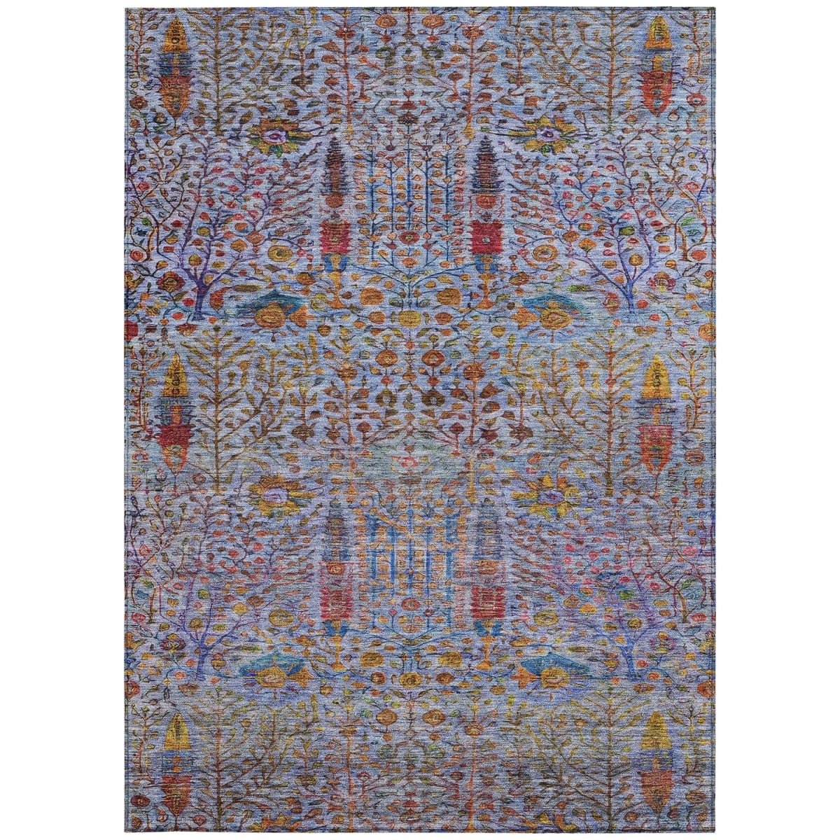 630297 3 x 5 ft. Blue Red & Gold Floral Washable Transitional Indoor & Outdoor Rectangle Area Rug