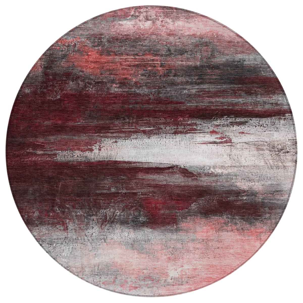 629211 8 ft. Merlot Charcoal & Ivory Abstract Washable Transitional Indoor & Outdoor Round Area Rug