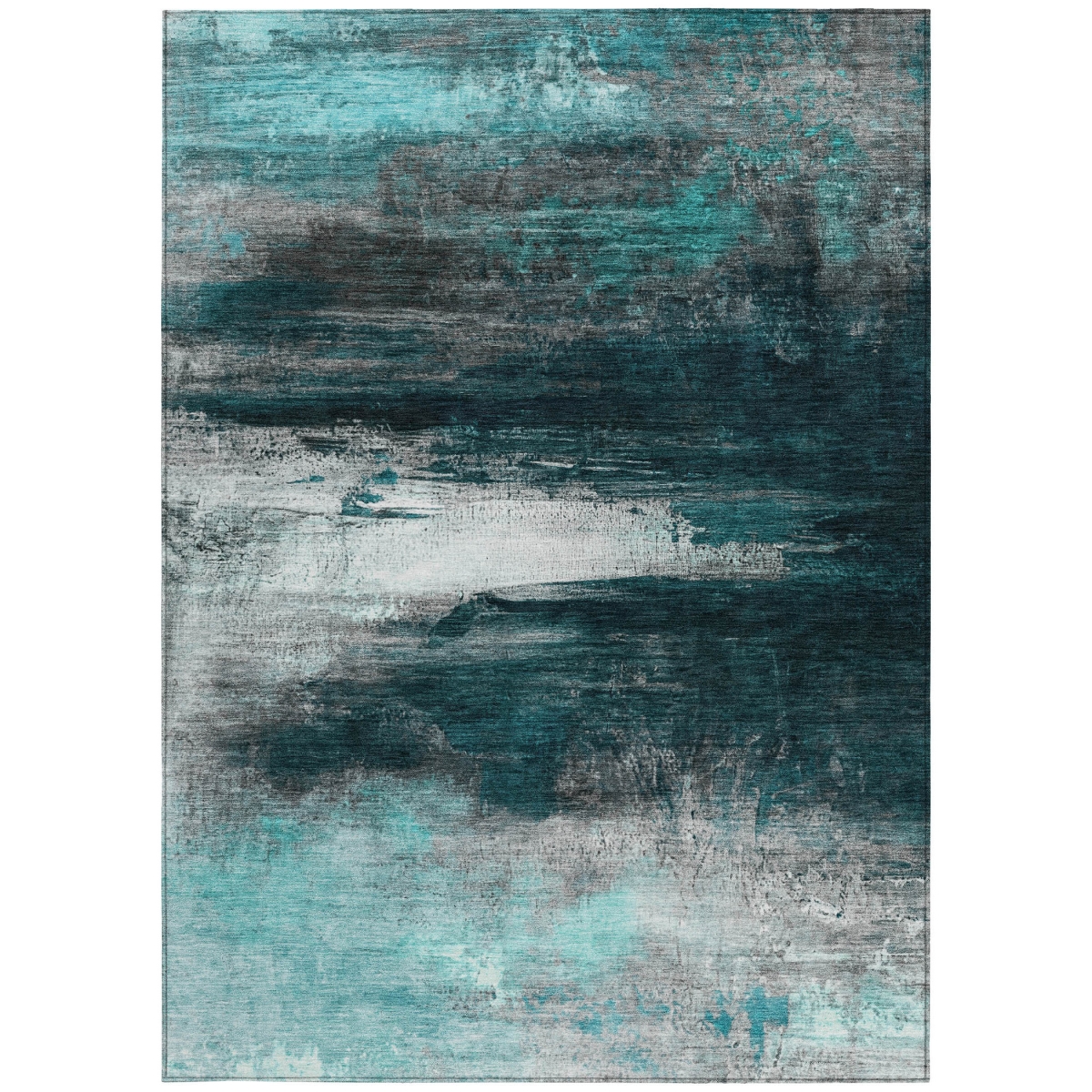 629228 5 x 8 ft. Teal Blue Aqua & Charcoal Abstract Washable Transitional Indoor & Outdoor Rectangle Area Rug