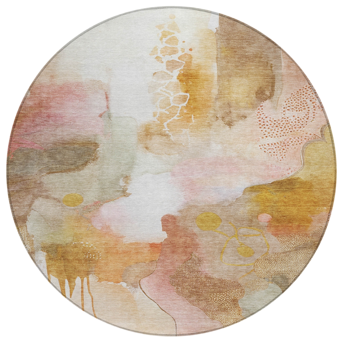 629307 8 ft. Mauve Copper & Ivory Abstract Washable Transitional Indoor & Outdoor Round Area Rug