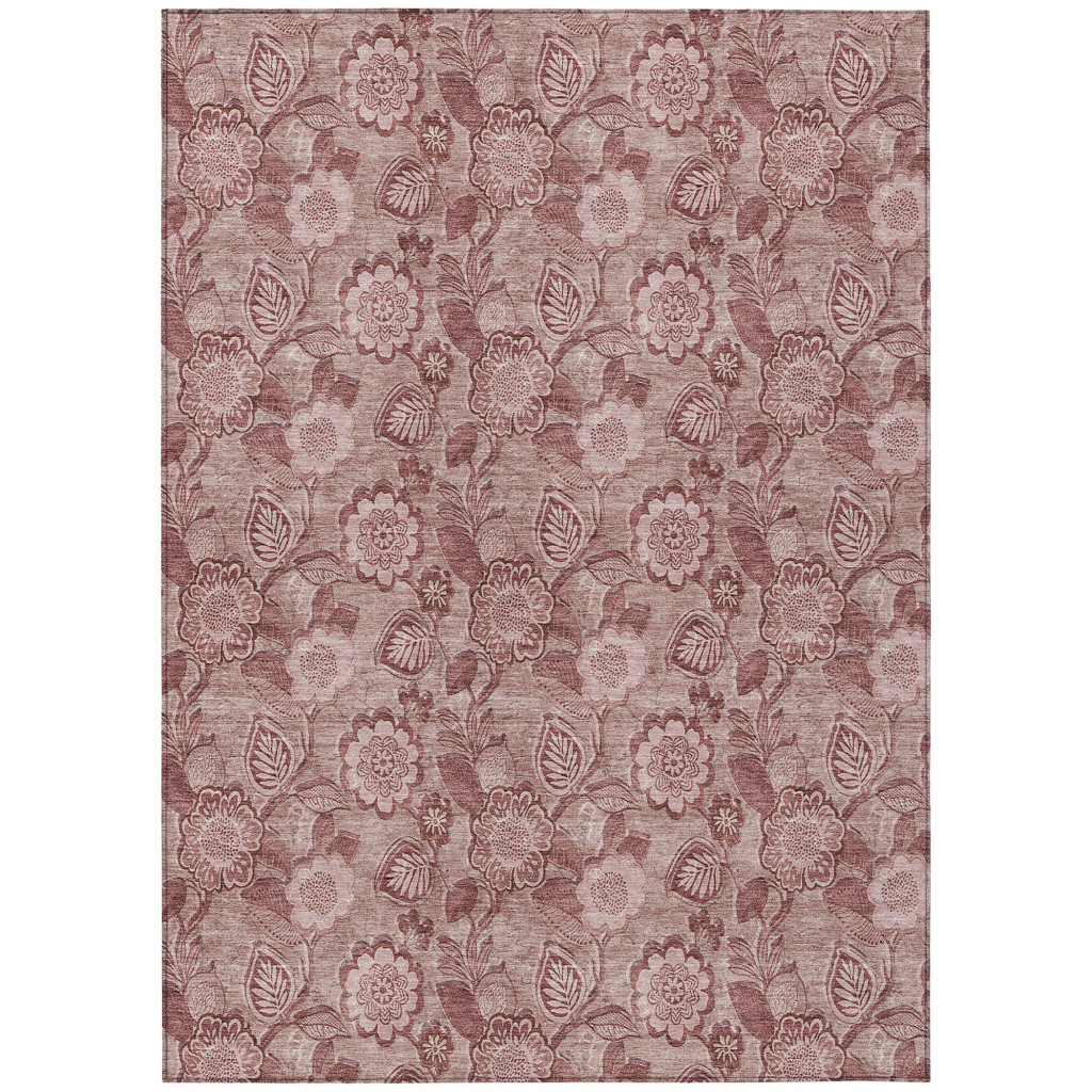 626594 3 x 5 ft. Blush & Pink Floral Washable Transitional Indoor & Outdoor Rectangle Area Rug