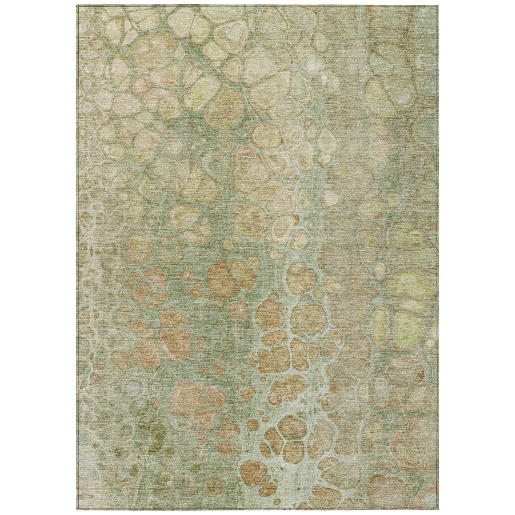626646 9 x 12 ft. Artichoke Green & Beige Abstract Washable Transitional Indoor & Outdoor Rectangle Area Rug