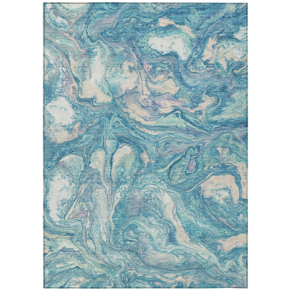 629256 10 x 14 ft. Teal, Blue & Ivory Abstract Washable Transitional Indoor & Outdoor Rectangle Area Rug