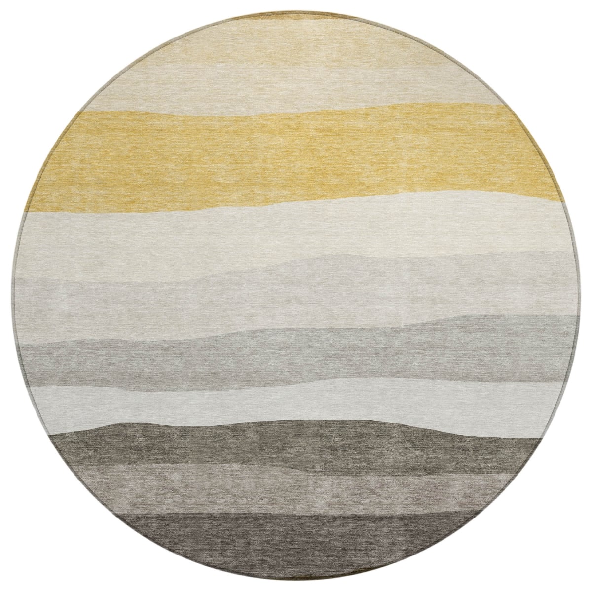 629415 8 ft. Pewter Gold & Ivory Striped Washable Transitional Indoor & Outdoor Round Area Rug