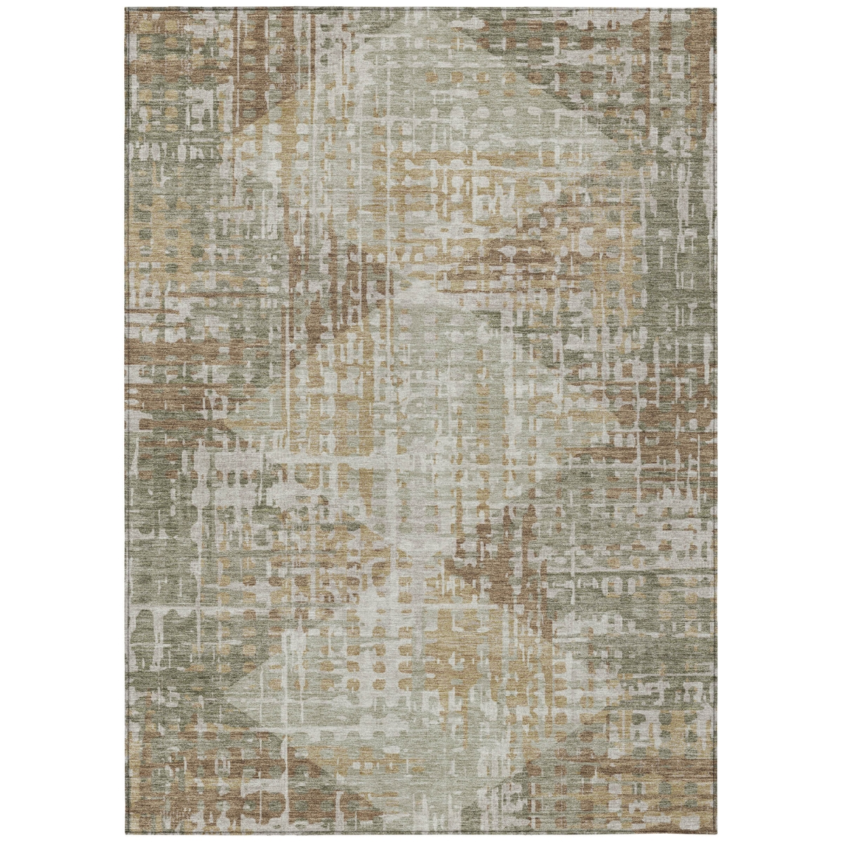 629518 8 x 10 ft. Artichoke Green & Brown Geometric Washable Transitional Indoor & Outdoor Rectangle Area Rug