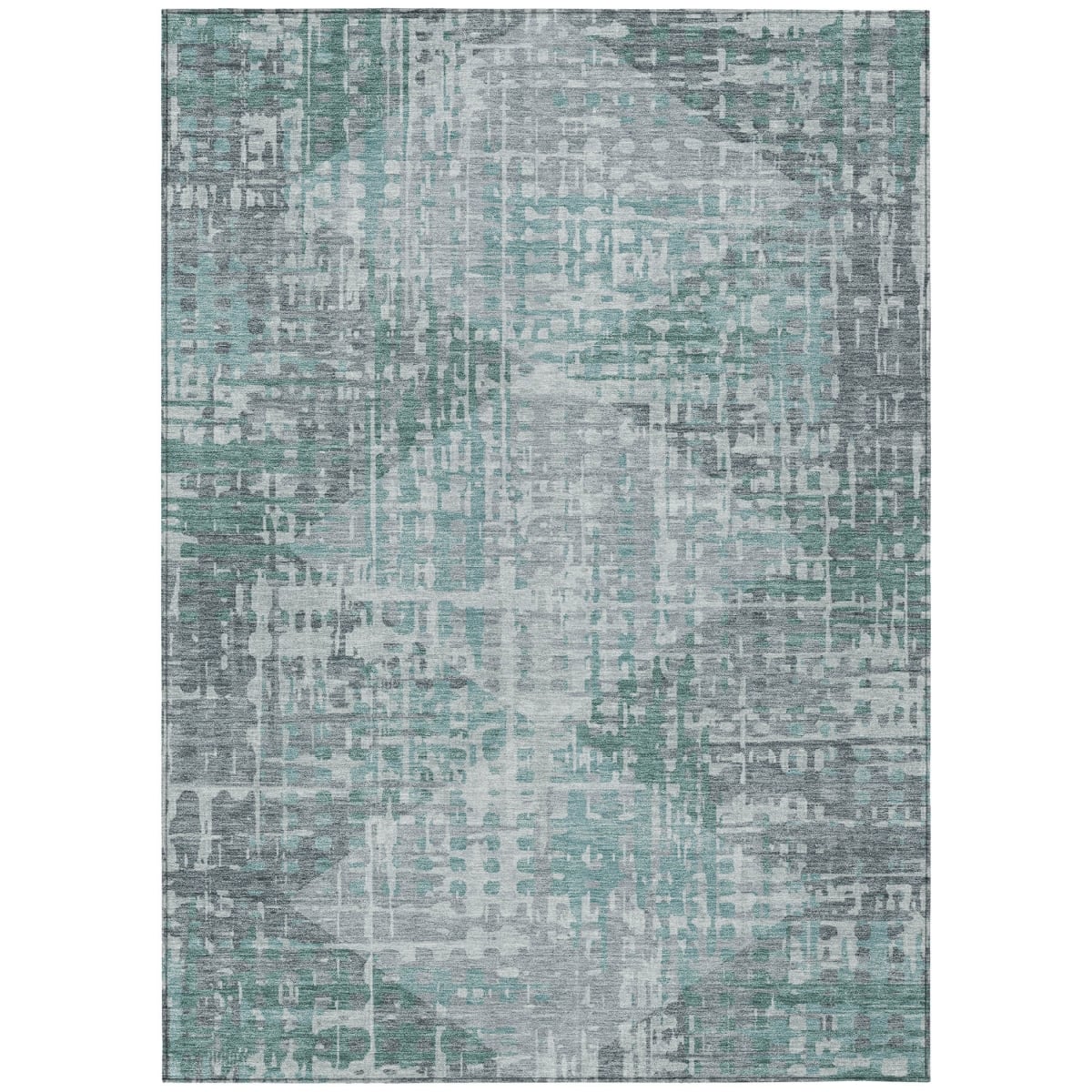 629539 3 x 5 ft. Teal, Blue & Gray Geometric Washable Transitional Indoor & Outdoor Rectangle Area Rug