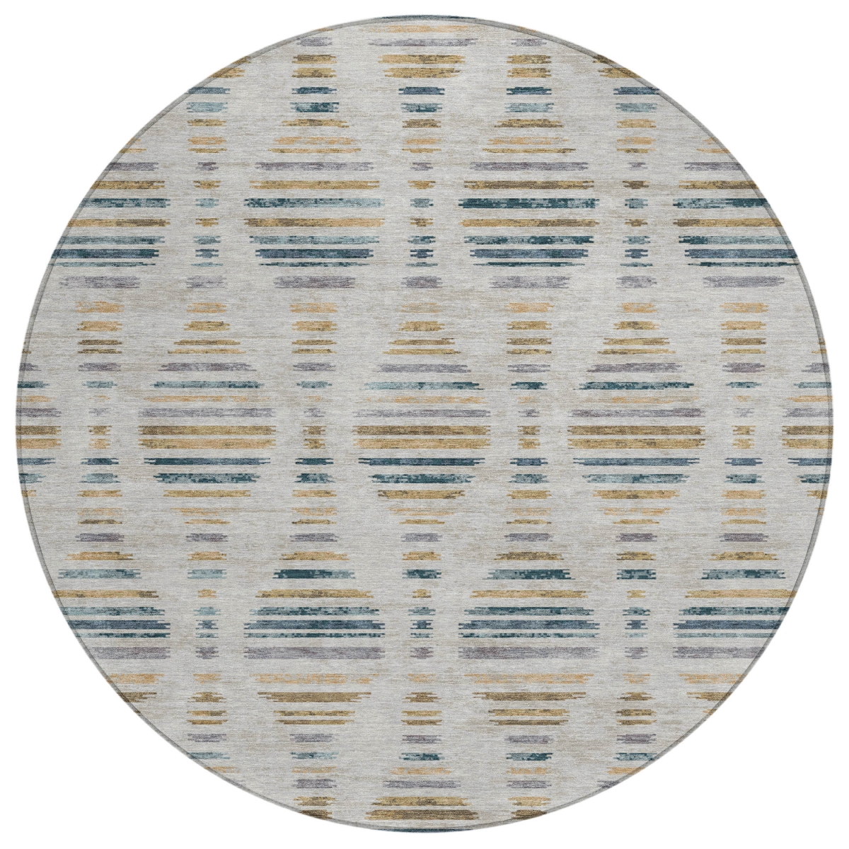 629559 8 ft. Linen & Navy Blue Striped Washable Transitional Indoor & Outdoor Round Area Rug