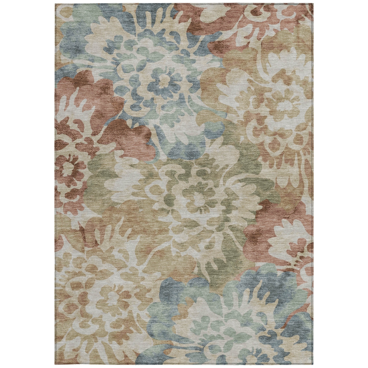 629576 5 x 8 ft. Rust & Beige Floral Washable Transitional Indoor & Outdoor Rectangle Area Rug