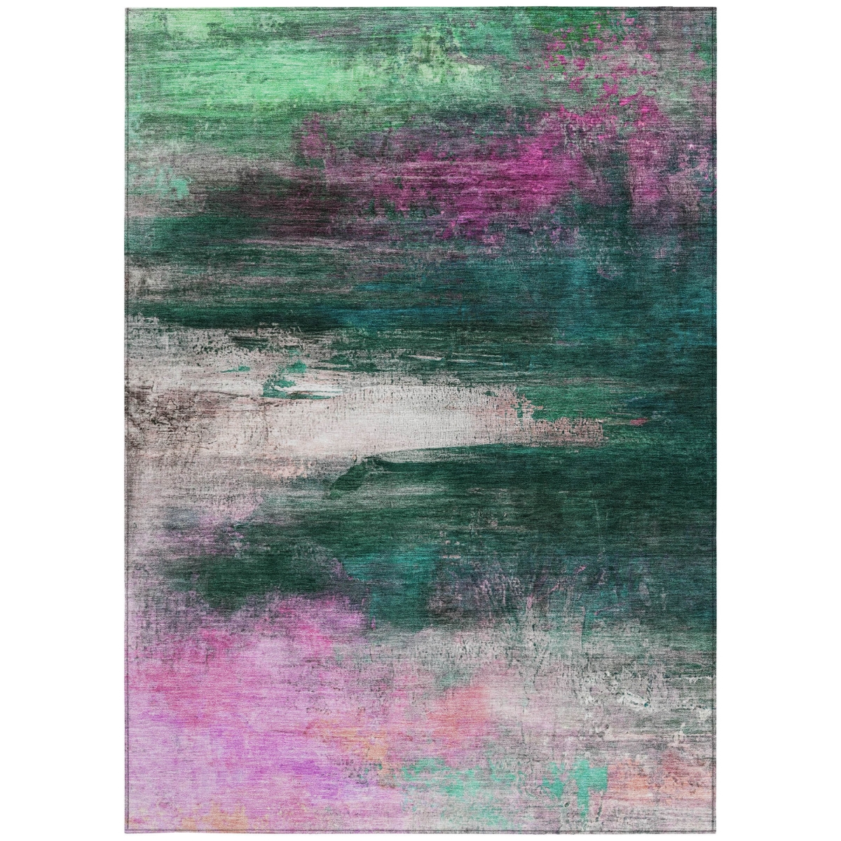 629208 10 x 14 ft. Green Blush & Ivory Abstract Washable Transitional Indoor & Outdoor Rectangle Area Rug