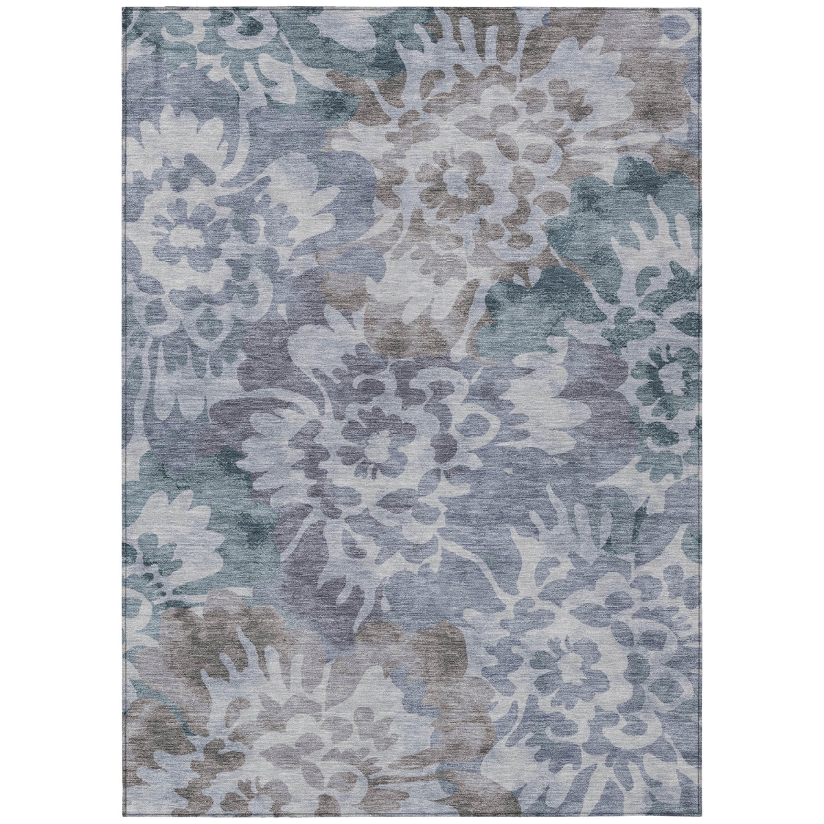 629569 3 x 5 ft. Blue & Silver Floral Washable Transitional Indoor & Outdoor Rectangle Area Rug