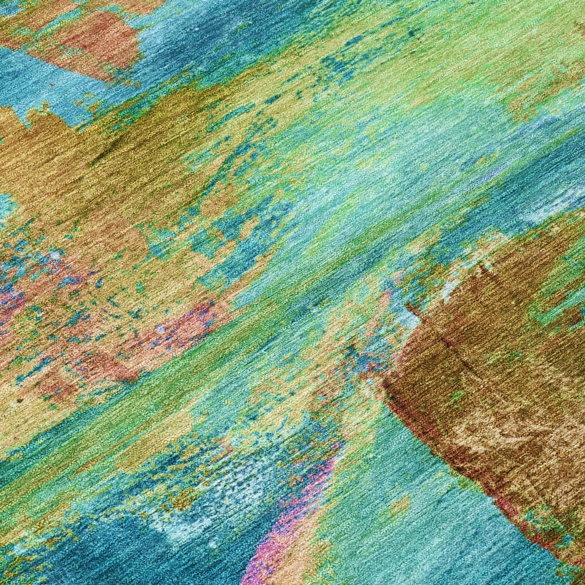 629980 5 x 8 ft. Teal Blue Lime Green & Blush Abstract Washable Transitional Indoor & Outdoor Rectangle Area Rug