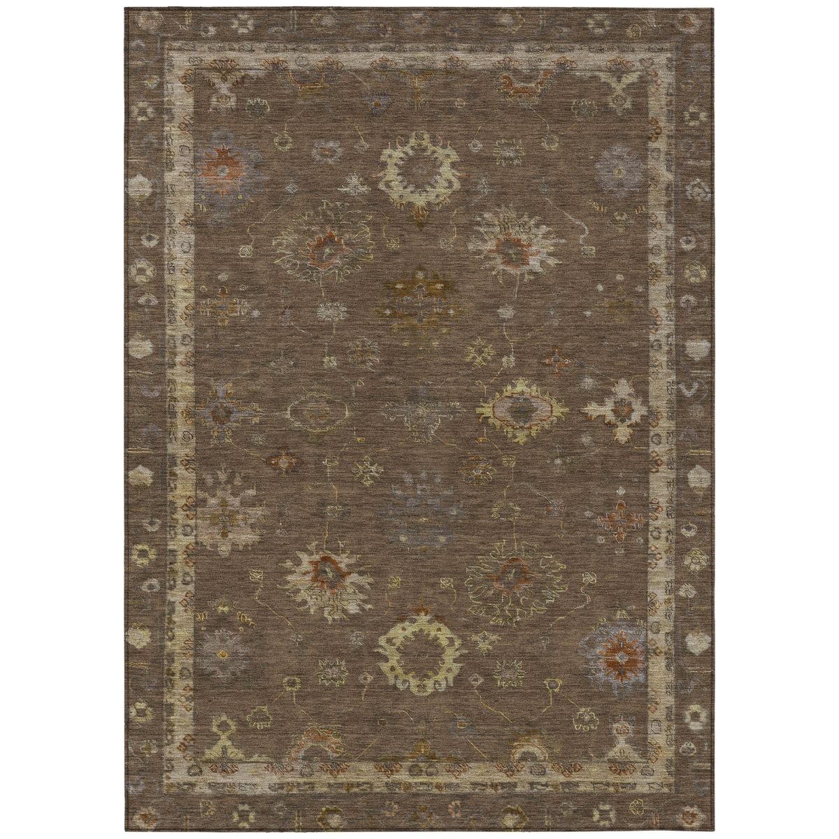 630097 9 x 12 ft. Chocolate & Gold Floral Washable Traditional Indoor & Outdoor Rectangle Area Rug