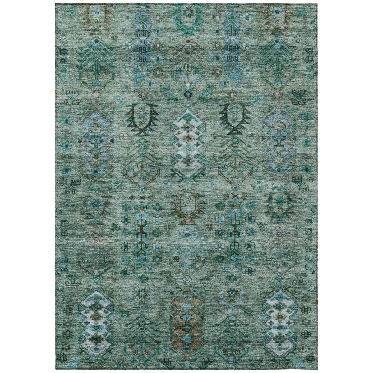630156 8 x 10 ft. Green & Teal Blue Tribal Washable Traditional Indoor & Outdoor Rectangle Area Rug