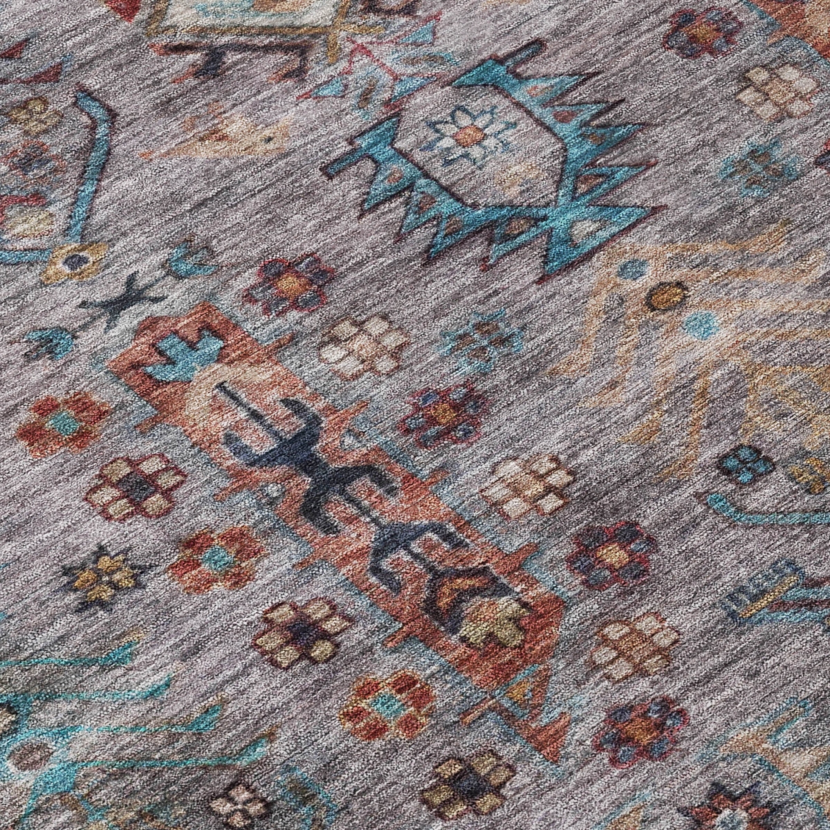 630163 9 x 12 ft. Gray & Teal Blue Tribal Washable Traditional Indoor & Outdoor Rectangle Area Rug