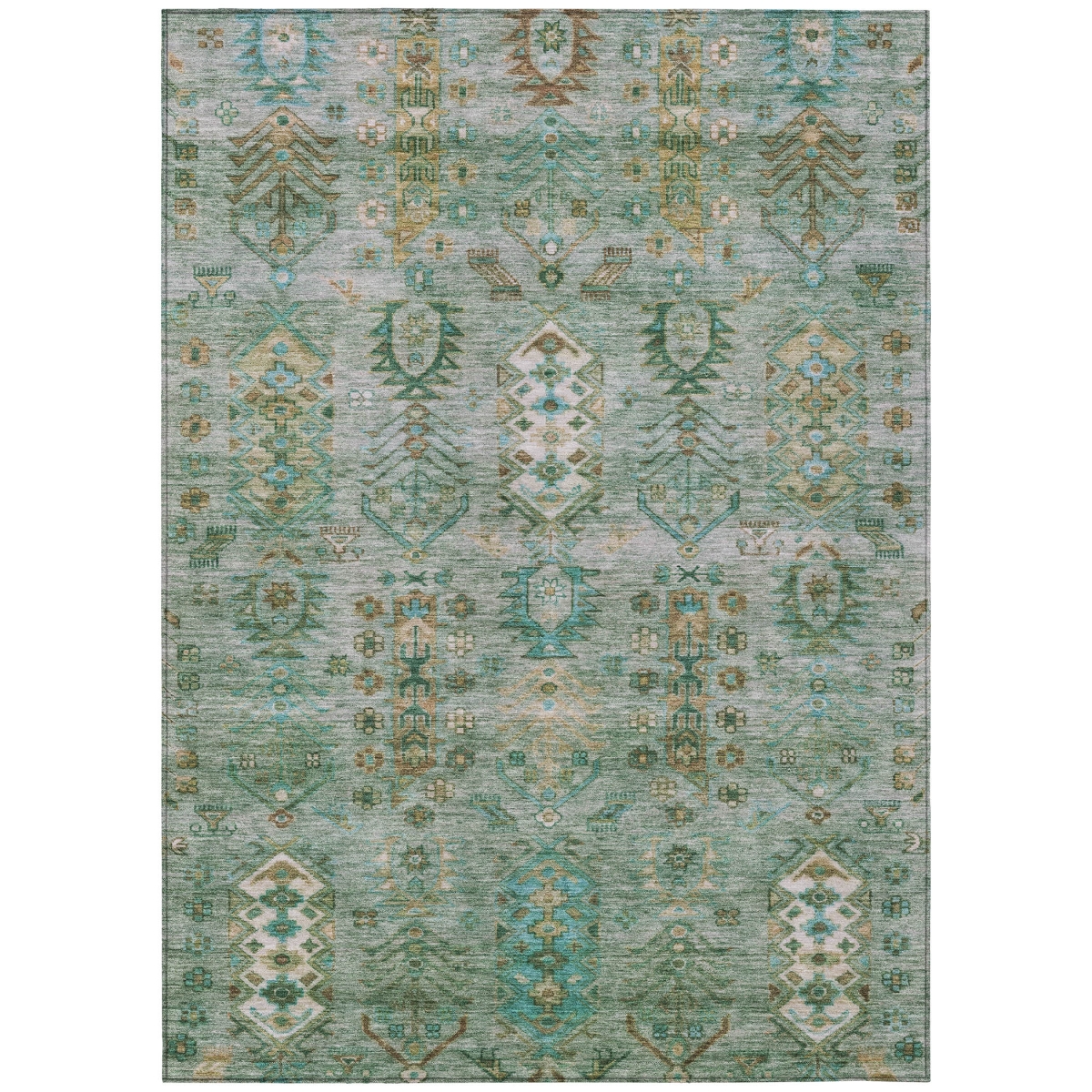 630175 9 x 12 ft. Sage & Gold Tribal Washable Traditional Indoor & Outdoor Rectangle Area Rug