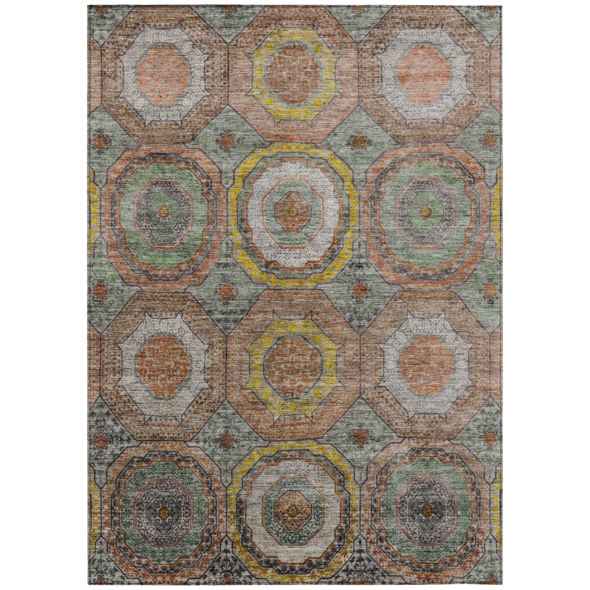 630213 3 x 5 ft. Sage, Copper & Gold Geometric Washable Transitional Indoor & Outdoor Rectangle Area Rug