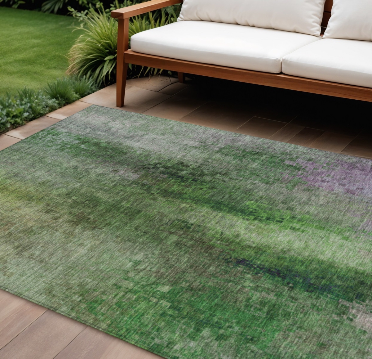 639927 9 x 12 ft. Green & Purple Abstract Washable Transitional Indoor & Outdoor Rectangle Area Rug