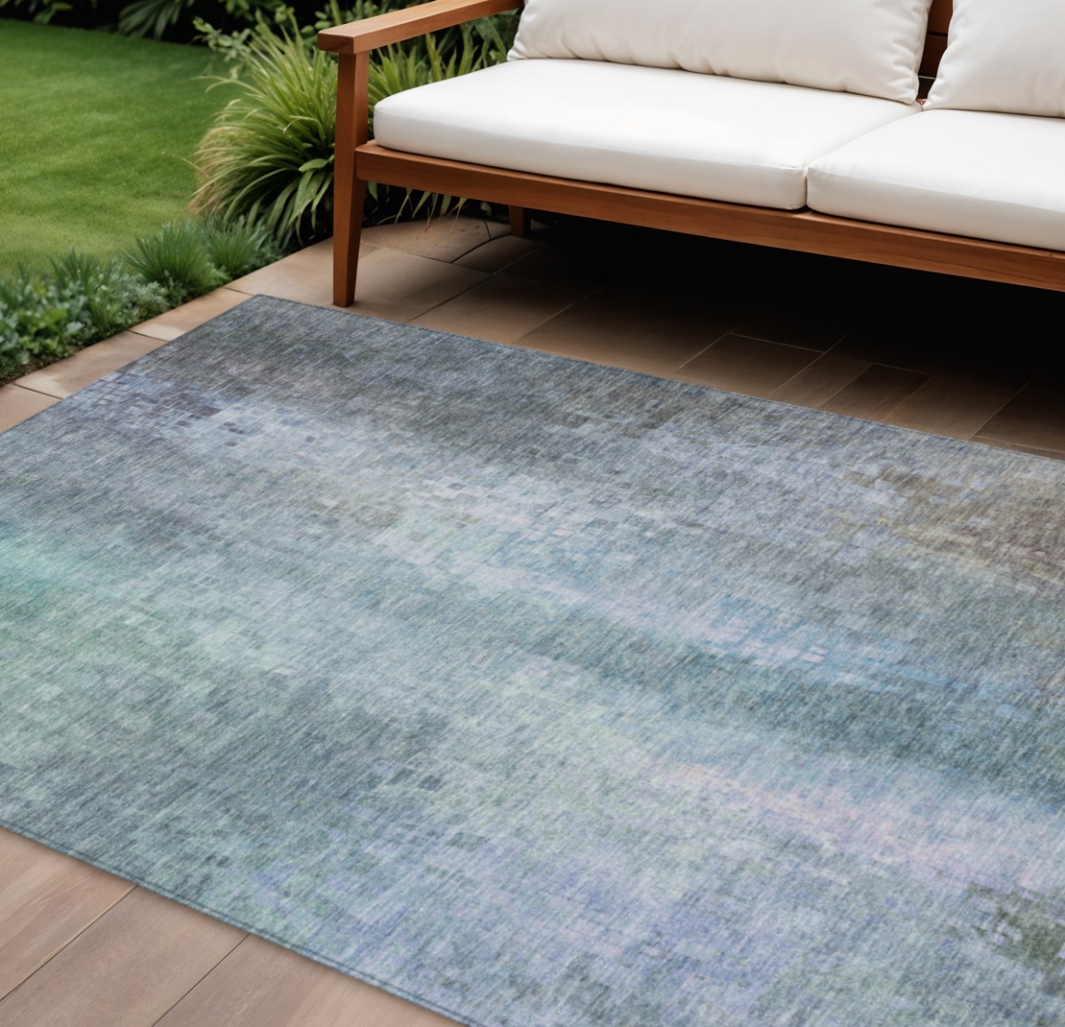 639940 10 x 14 ft. Pale Aqua & Lavender Abstract Washable Transitional Indoor & Outdoor Rectangle Area Rug