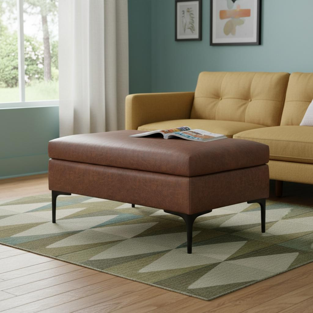 640233 36 in. Rectangle Upholstery Storage Ottoman, Black & Brown