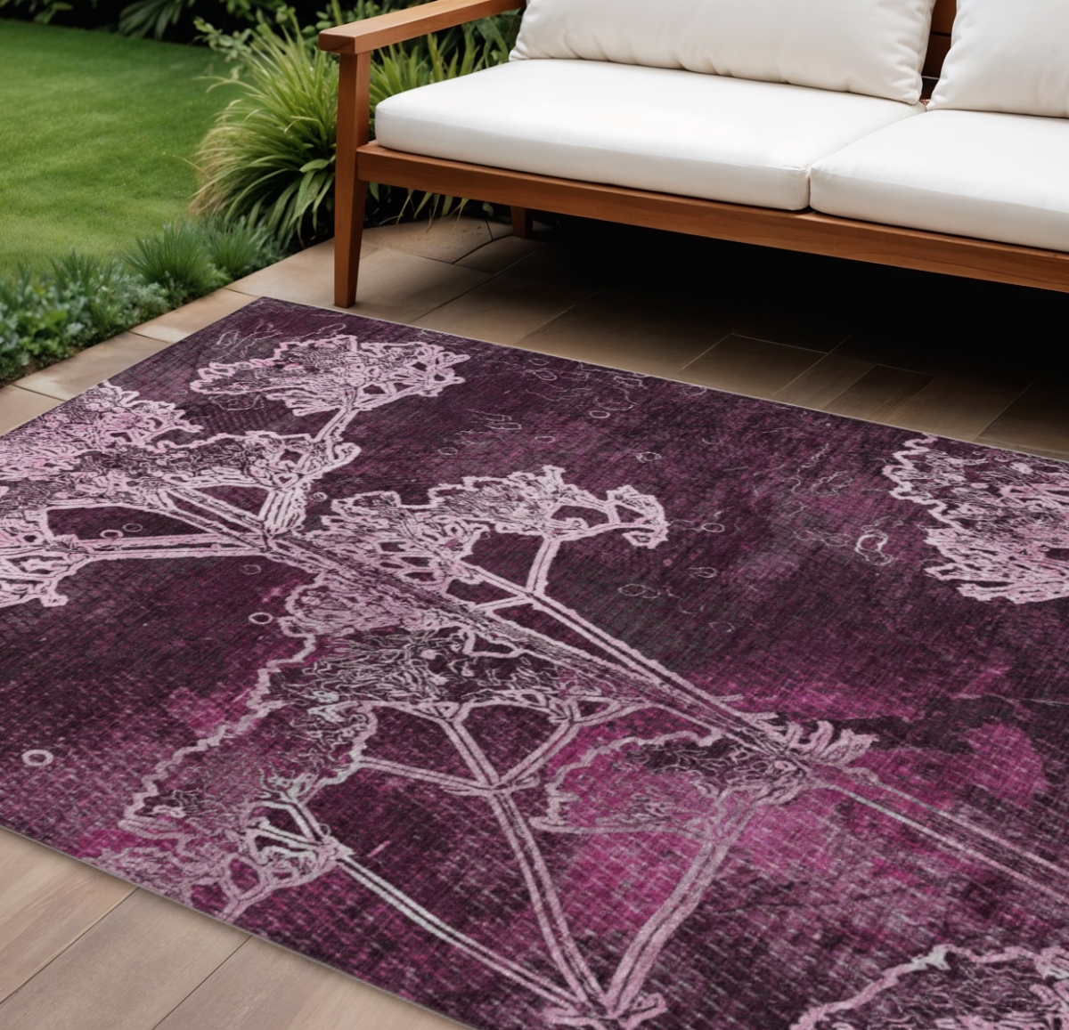 639843 9 x 12 ft. Eggplant & Plum Floral Washable Transitional Indoor & Outdoor Rectangle Area Rug