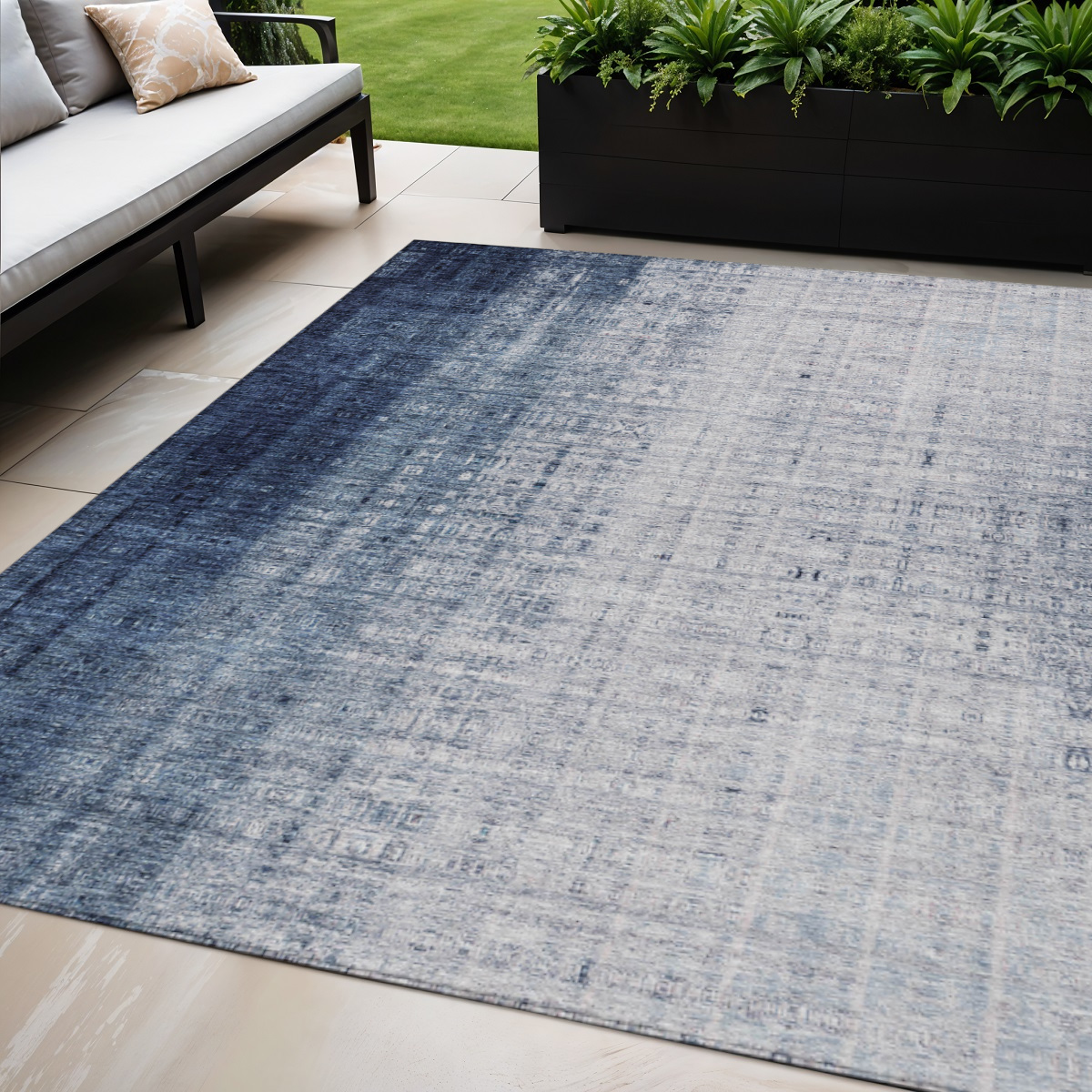 639888 5 x 8 ft. Blue & Ivory Striped Washable Transitional Indoor & Outdoor Rectangle Area Rug