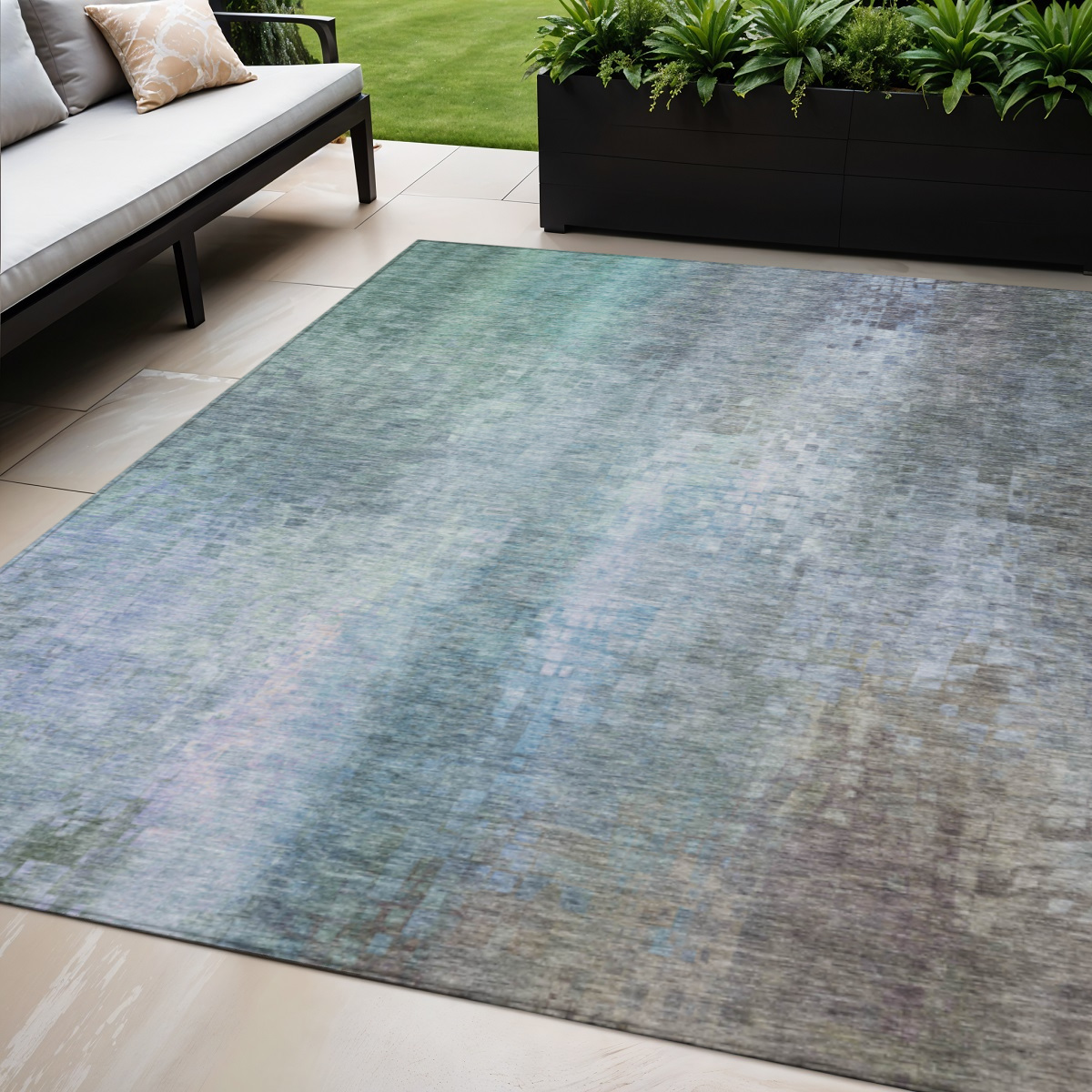 639936 5 x 8 ft. Pale Aqua & Lavender Abstract Washable Transitional Indoor & Outdoor Rectangle Area Rug