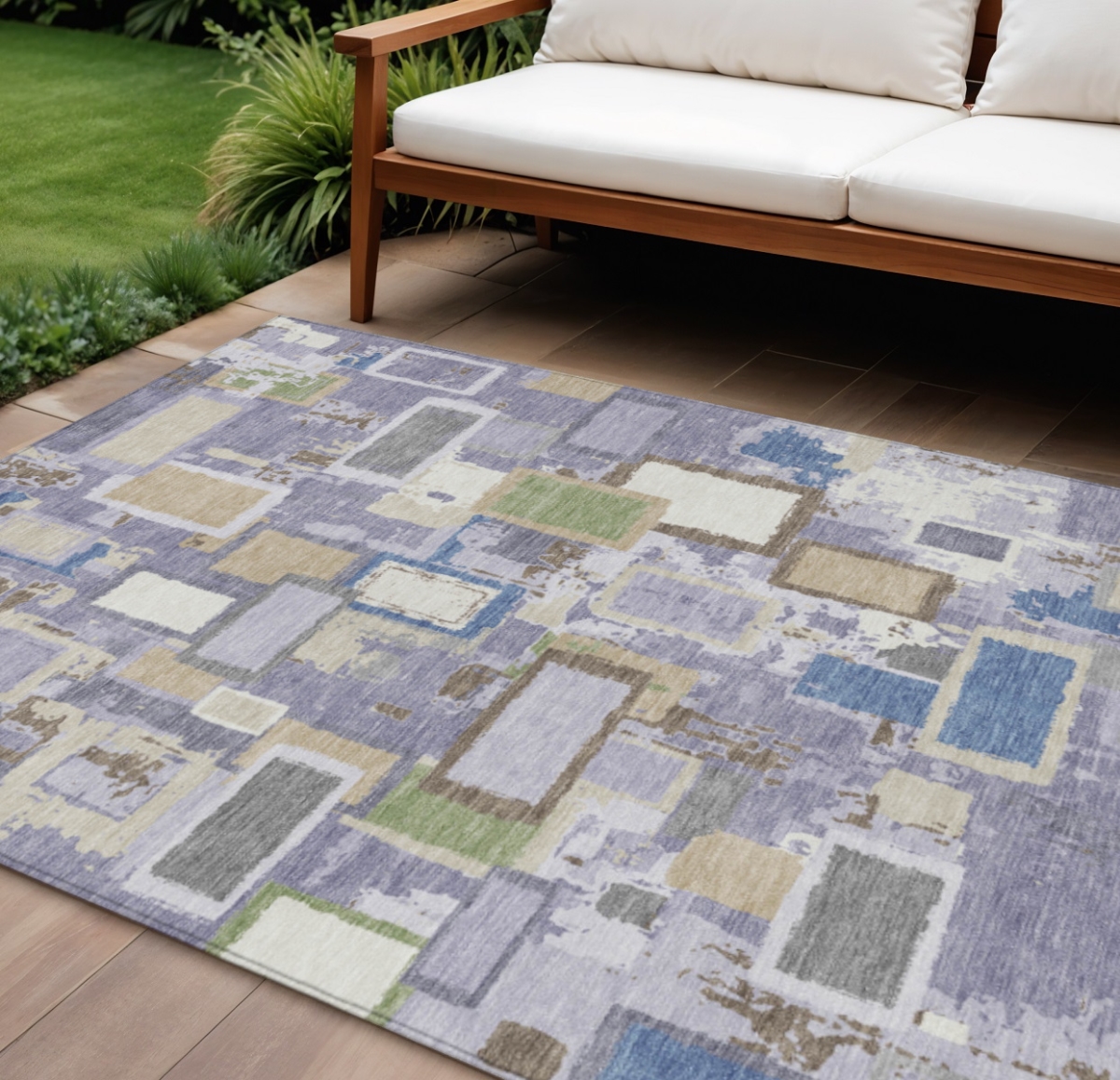 640121 8 x 10 ft. Purple Tan & Ivory Geometric Washable Transitional Indoor & Outdoor Rectangle Area Rug