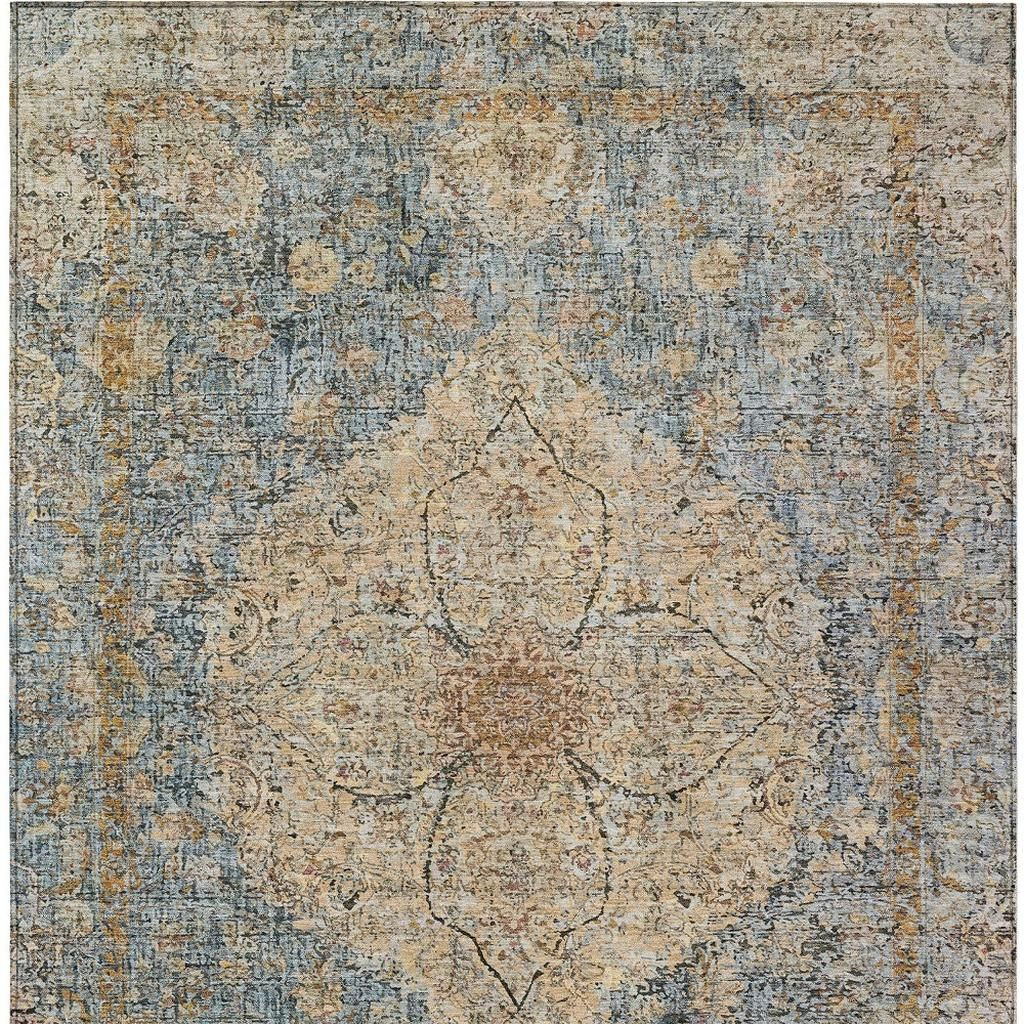 636743 10 x 14 ft. Blue & Beige Oriental Washable Traditional Indoor & Outdoor Rectangle Area Rug