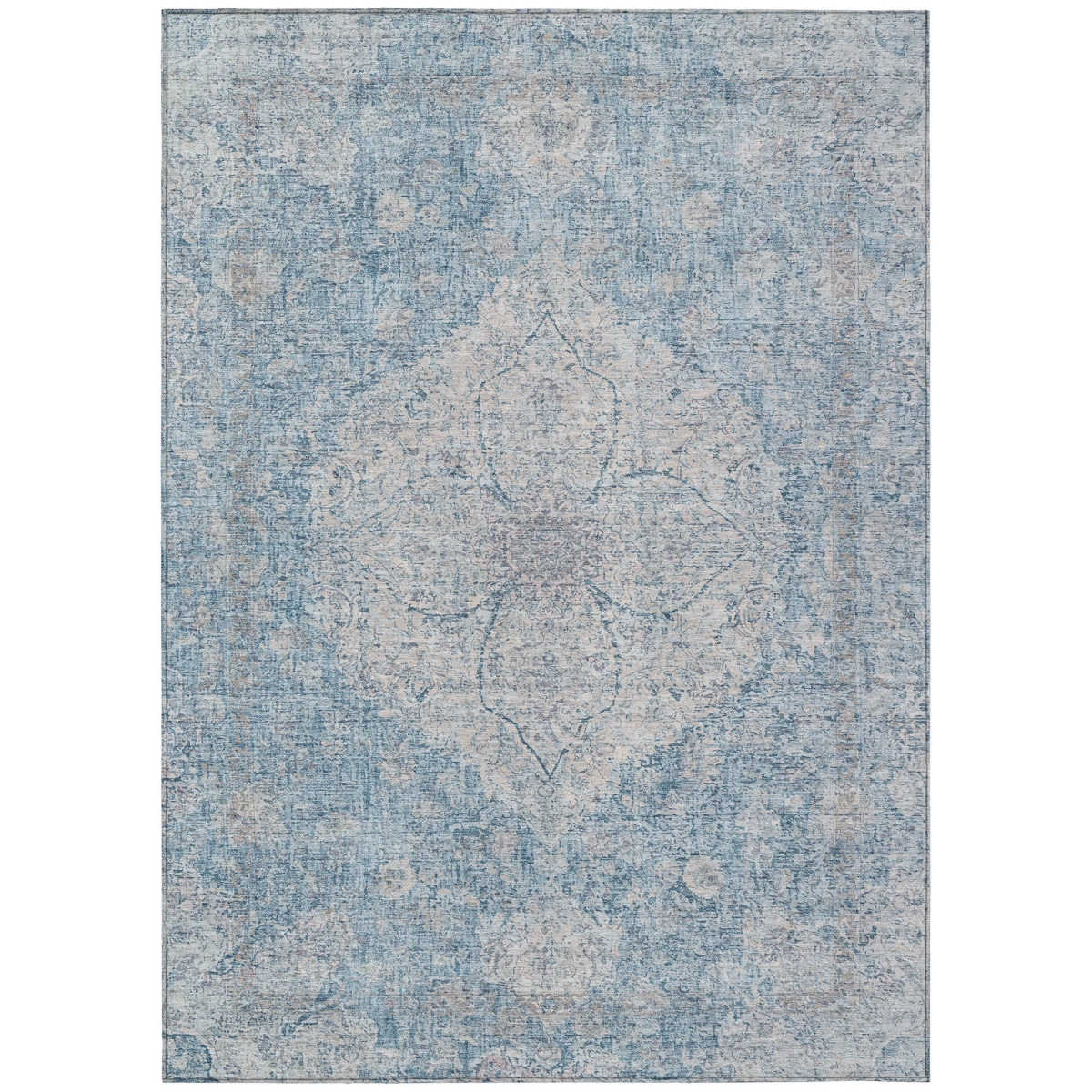 636749 10 x 14 ft. Denim Blue & Ivory Oriental Washable Traditional Indoor & Outdoor Rectangle Area Rug