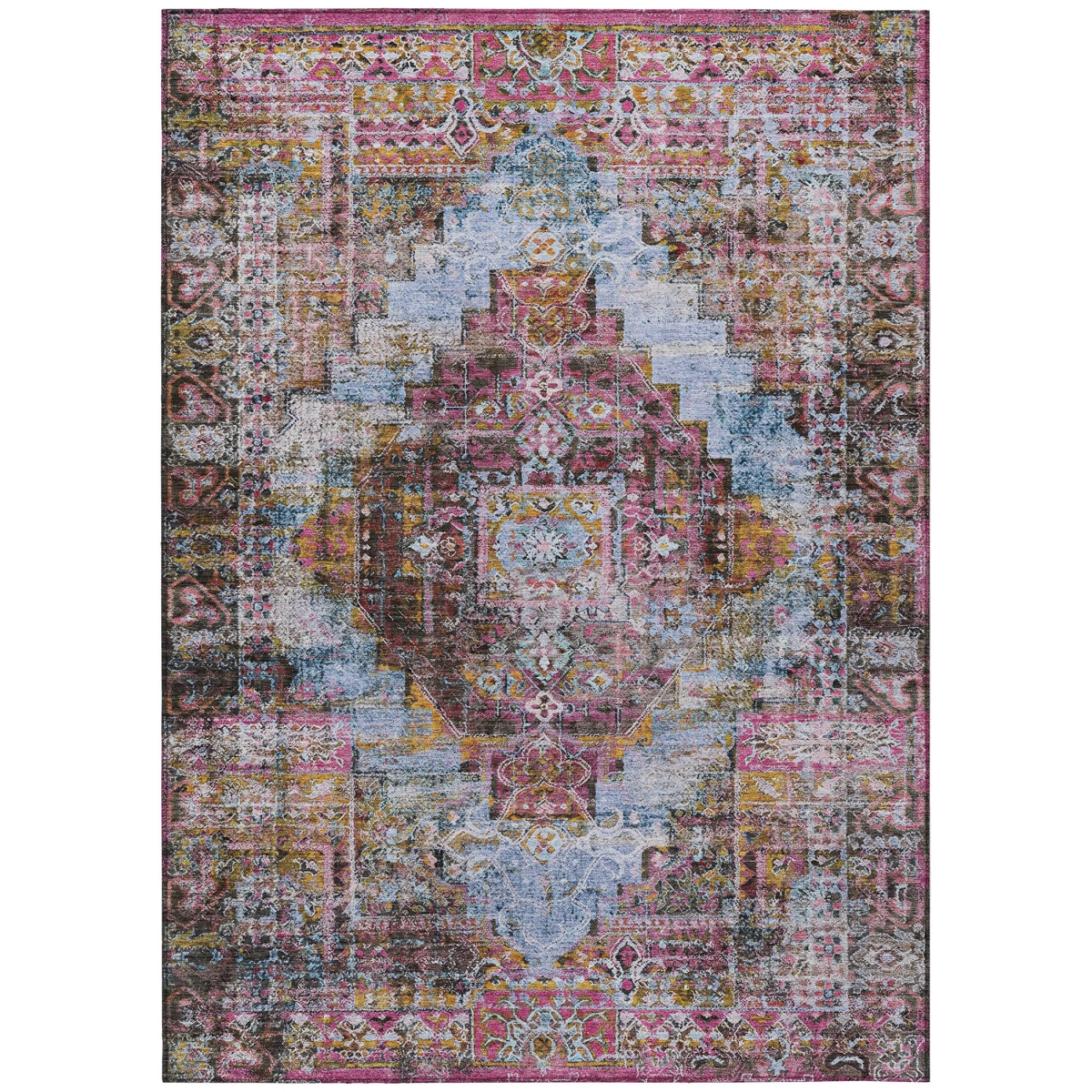 636819 8 x 10 ft. Pink & Copper Medallion Washable Traditional Indoor & Outdoor Rectangle Area Rug