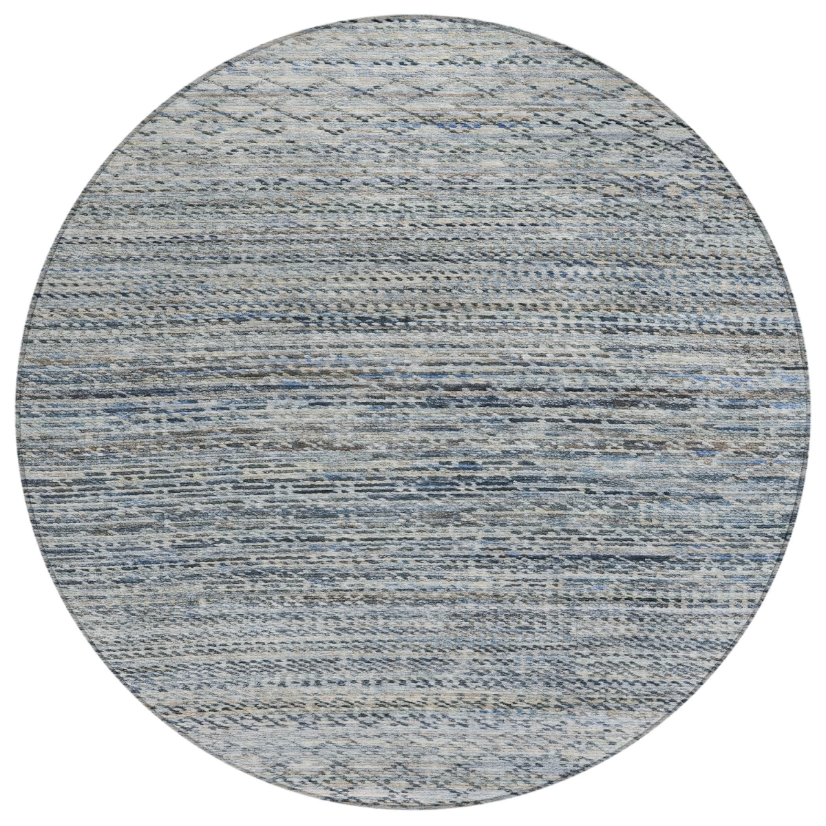 637190 8 ft. Linen & Silver Striped Washable Transitional Indoor & Outdoor Round Area Rug