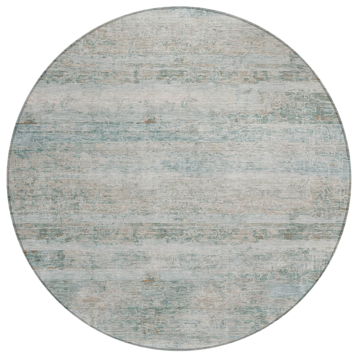637292 8 ft. Aqua & Silver Striped Washable Transitional Indoor & Outdoor Round Area Rug