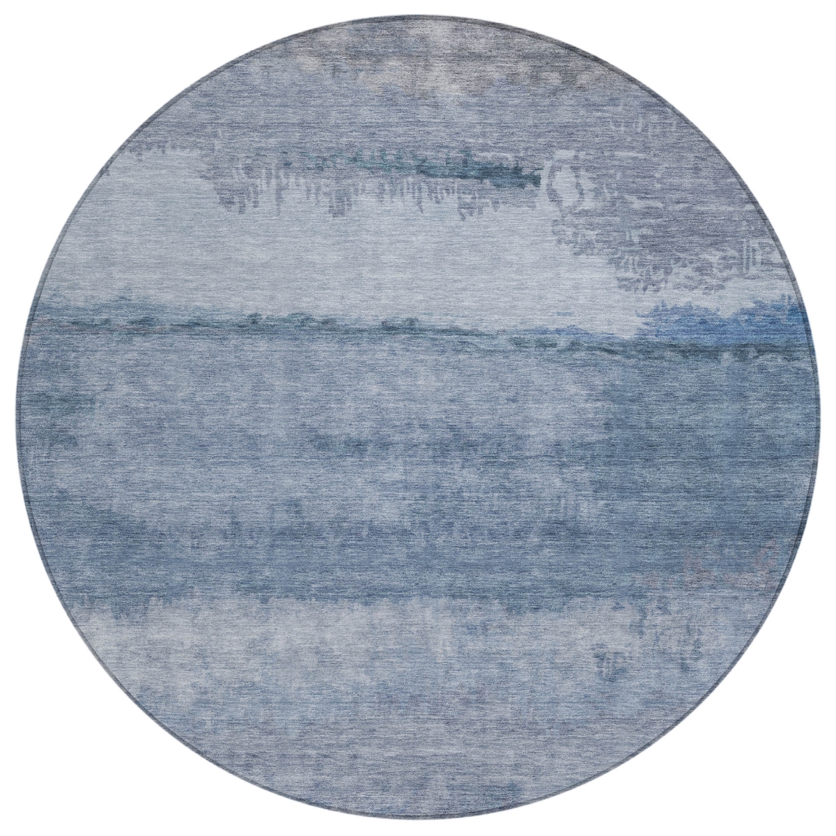 637370 8 ft. Blue, Gray & Sky Blue Abstract Washable Transitional Indoor & Outdoor Round Area Rug